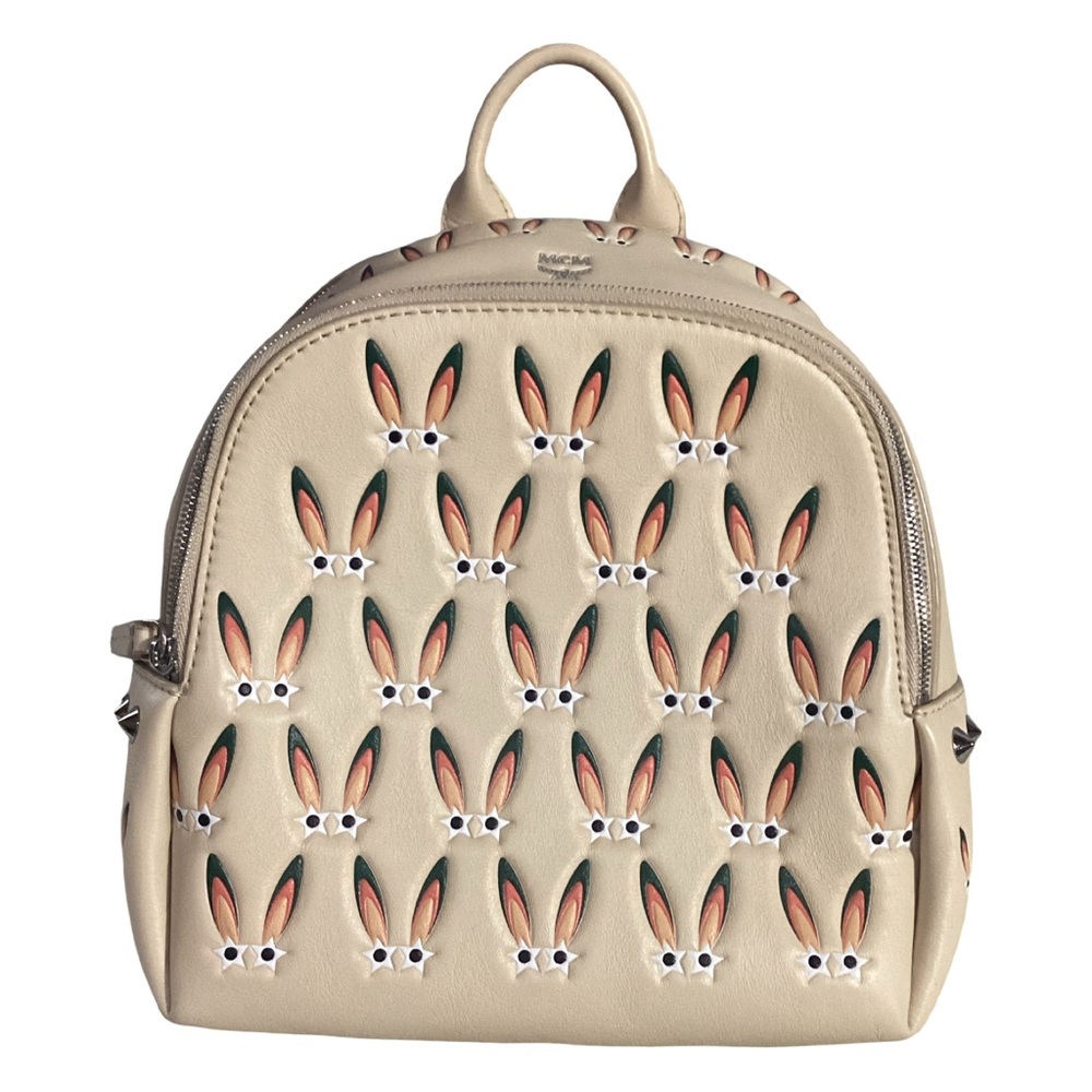 MCM Star Eyed Bunny Rabbit Lambskin Mini Backpack Studded Straps Pink Suede Int